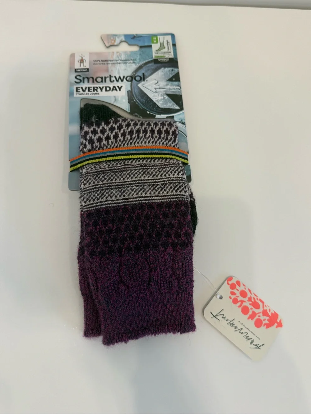 NWT Smartwool Everyday Popcorn Cable Wool Blend Sicks Purple, Black Med Gorpcore